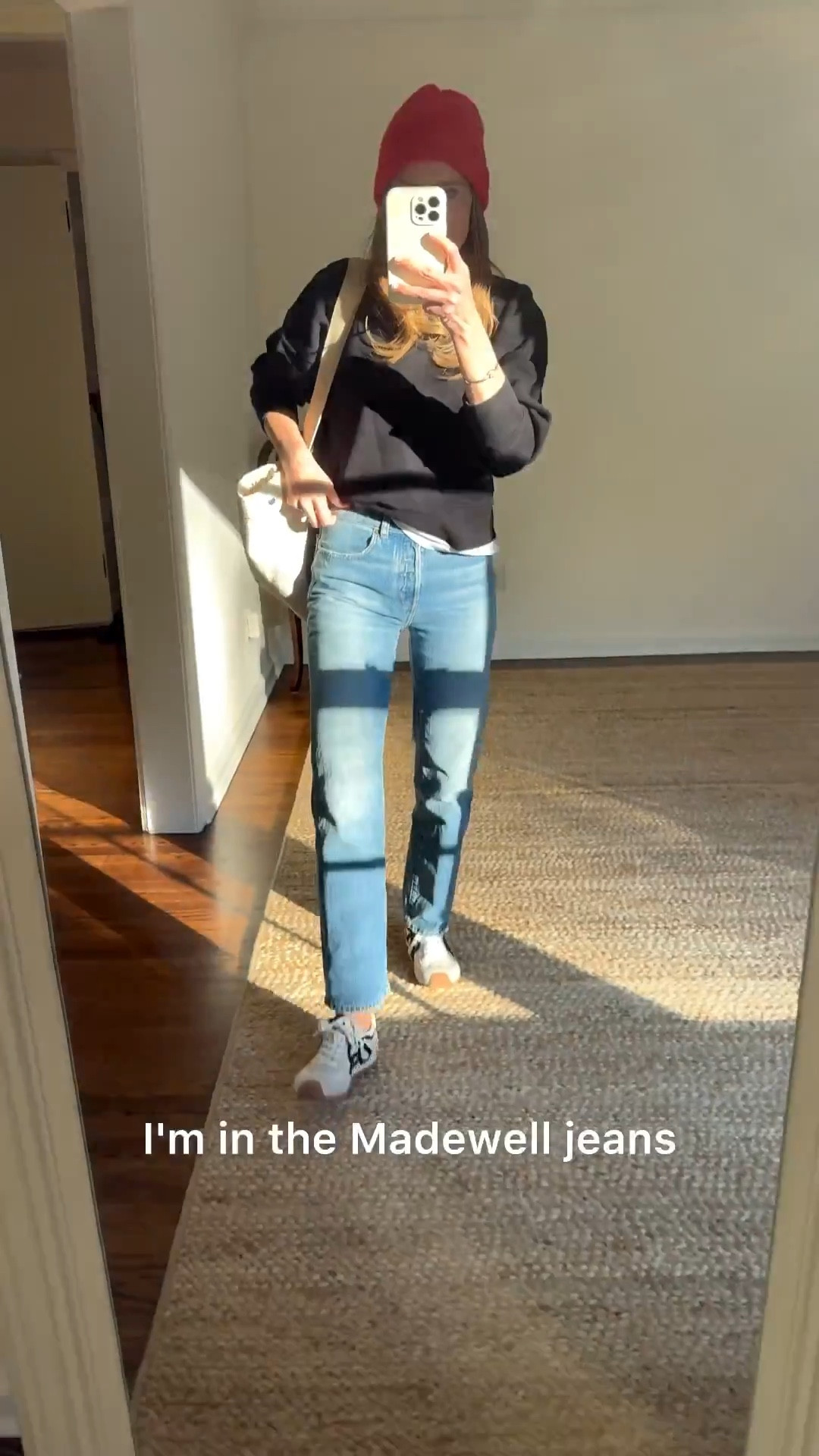 let’s chat through my outfit! Xx 

Jeans: size up 1 
White tee: size up 1 
Sweater: runs tts 
Sneaks: runs tts