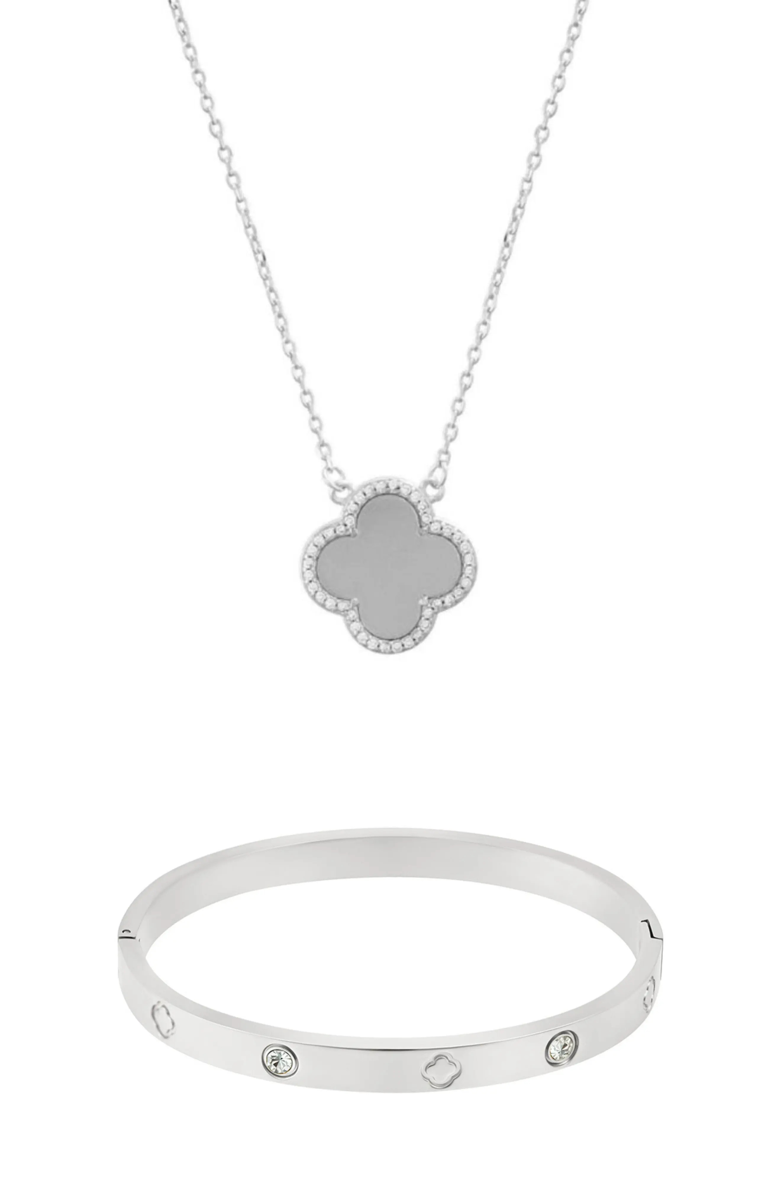 Silver Halo Clover Necklace & Bangle Set (Women) | Nordstromrack | Nordstrom Rack