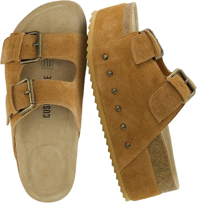 CUSHIONAIRE Guru Platform Sandals Women Footwear – Comfortable Genuine Leather Footbed Studded ... | Amazon (US)