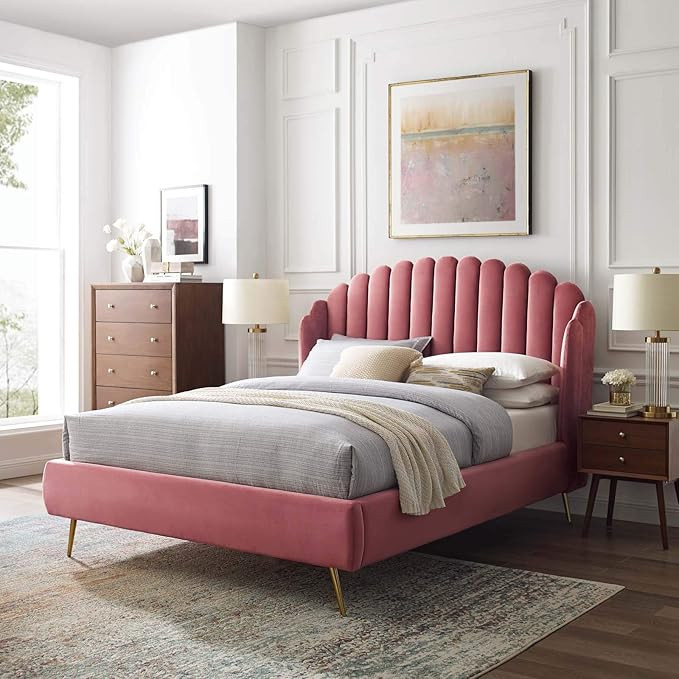 Modway MOD-6282-DUS Lana Queen Performance Velvet Wingback Platform Bed, Dusty Rose | Amazon (US)