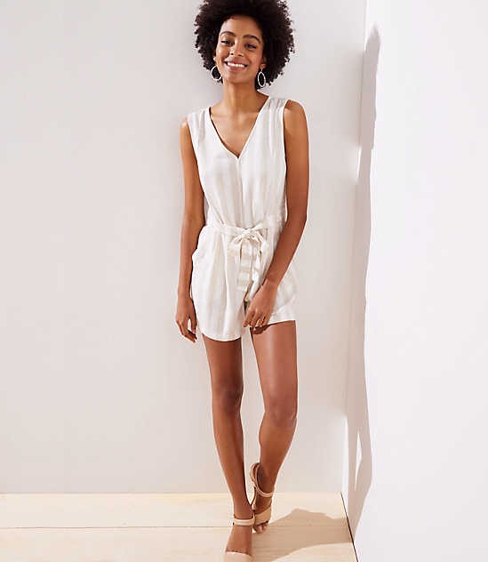 Striped Double V Romper | LOFT