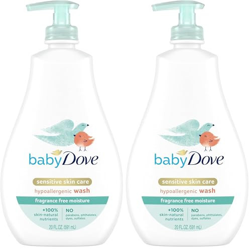 Baby Dove Sensitive Skin Care Baby Wash For Bath Time, Moisture Fragrance Free and Hypoallergenic, Washes Away Bacteria 20 oz (Pack of 2) | Amazon (US)