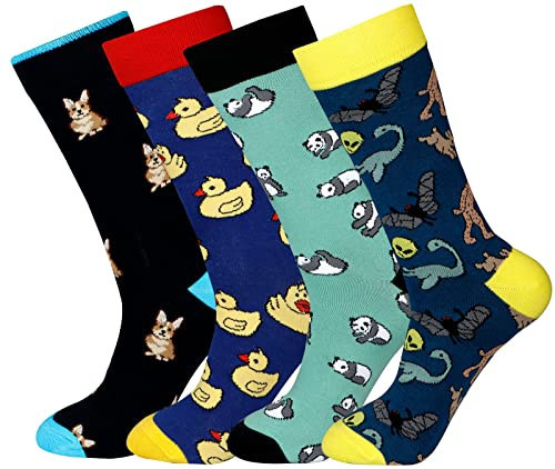 xiaomaizi Men's Funny and Colorful Patterned Dress Socks for Men Fun and Crazy Casual Crew Socks Size 7-13 | Amazon (US)