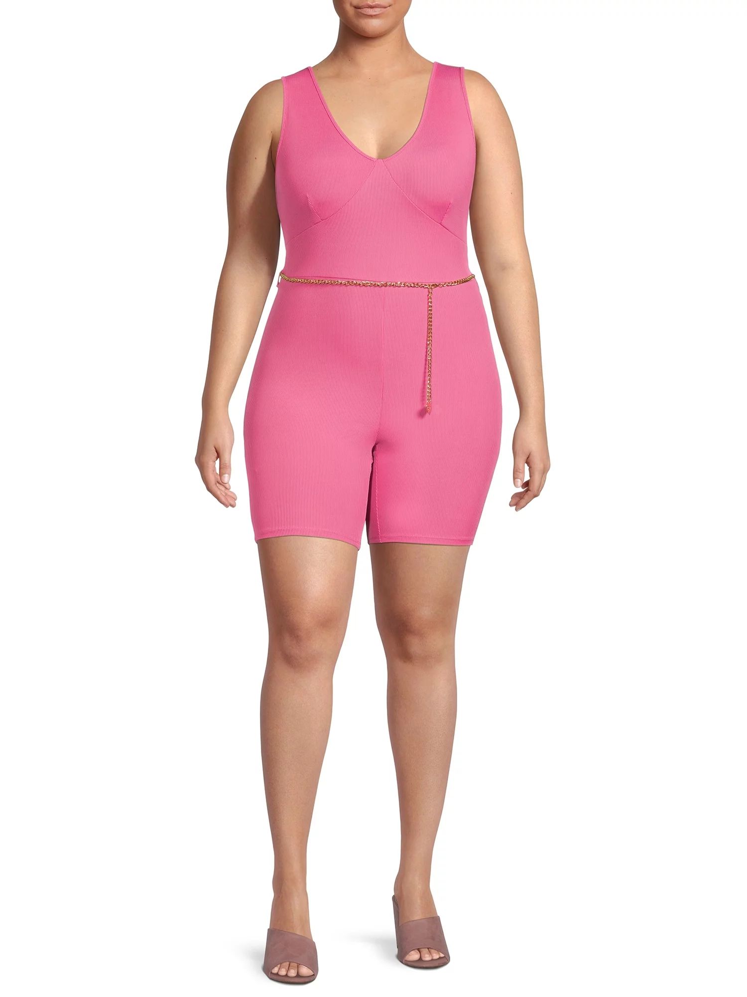 Madden NYC Juniors' Plus Size Darted Bust Catsuit with Chain - Walmart.com | Walmart (US)