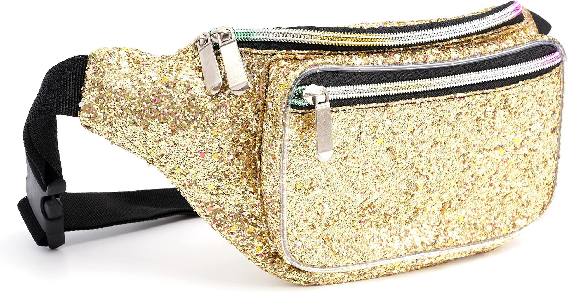 Holographic Rave Gold Gravel Glitter Fanny Pack For Women Grils Festival Waist Belt Bags -Gold Gr... | Amazon (US)