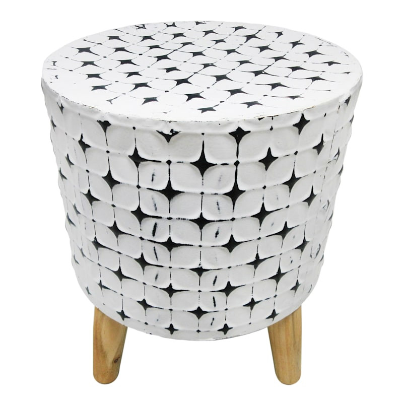 White & Black Metal Plant Stand with Wood Feet, 15" | At Home