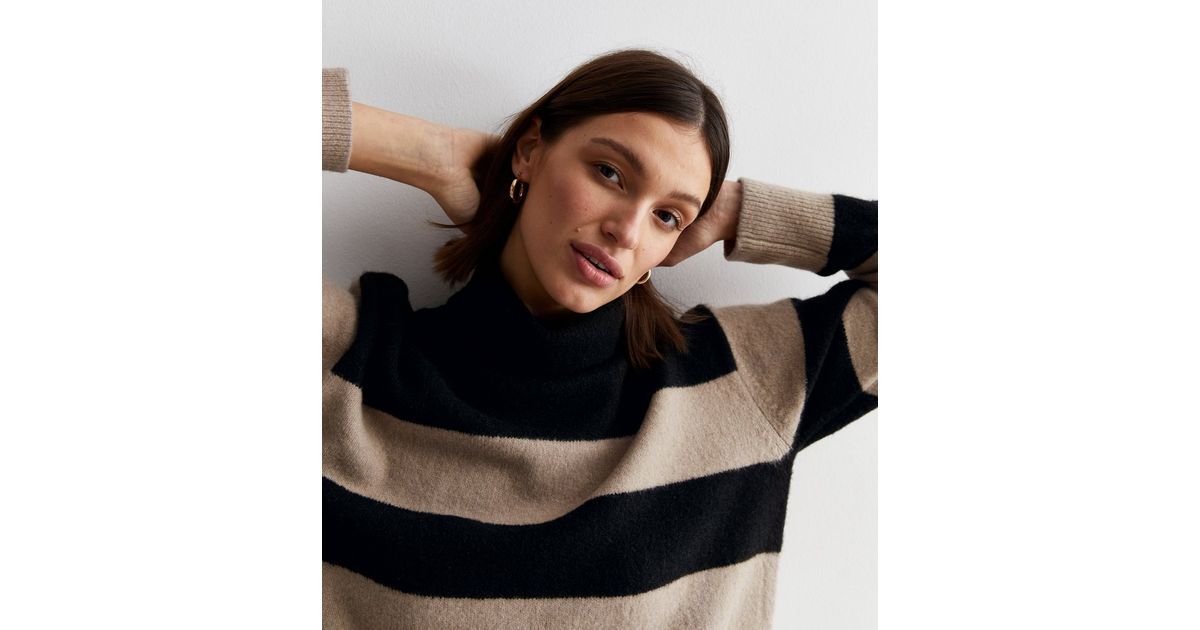 Brown Stripe Knit Roll Neck Jumper | New Look | New Look (UK)