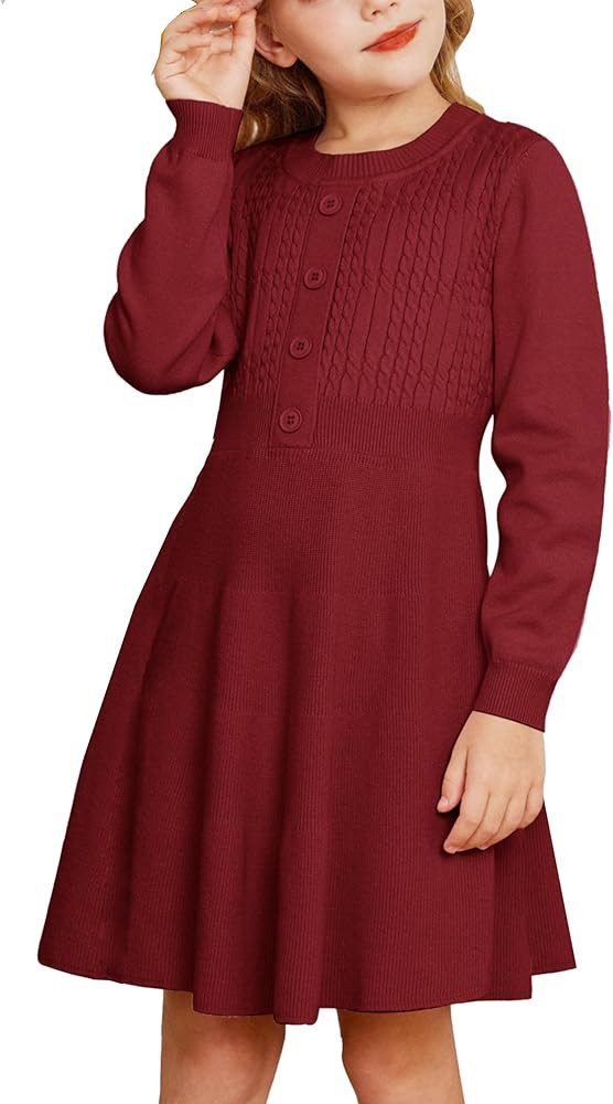 GRACE KARIN Girl Dress Long Sleeve Sweater Ruffle Button Front Knit Casual Fall Dresses for Girls... | Amazon (US)