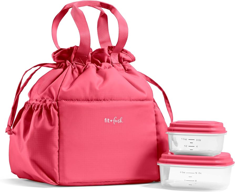 Fit & Fresh Cromwell Drawstring Lunch Bag for Women, Complete Lunch Set with 2 Containers, Stain-... | Amazon (US)
