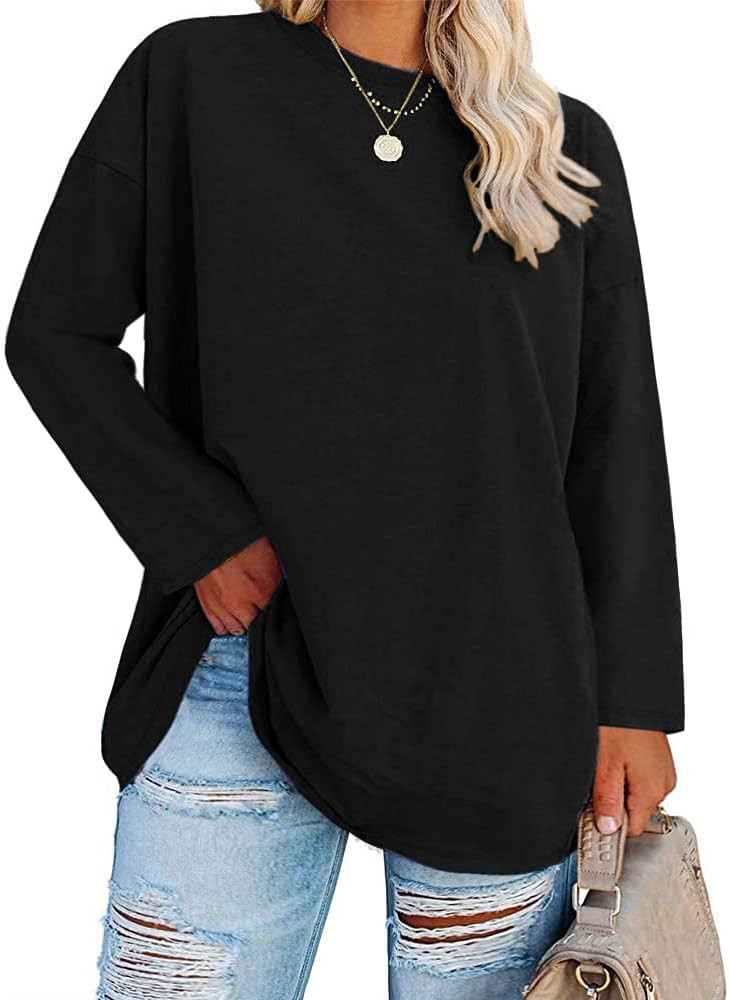 Women's Plus Size Tops Long Sleeve Crew Neck Oversized T Shirts Loose Casual Tunics | Amazon (US)