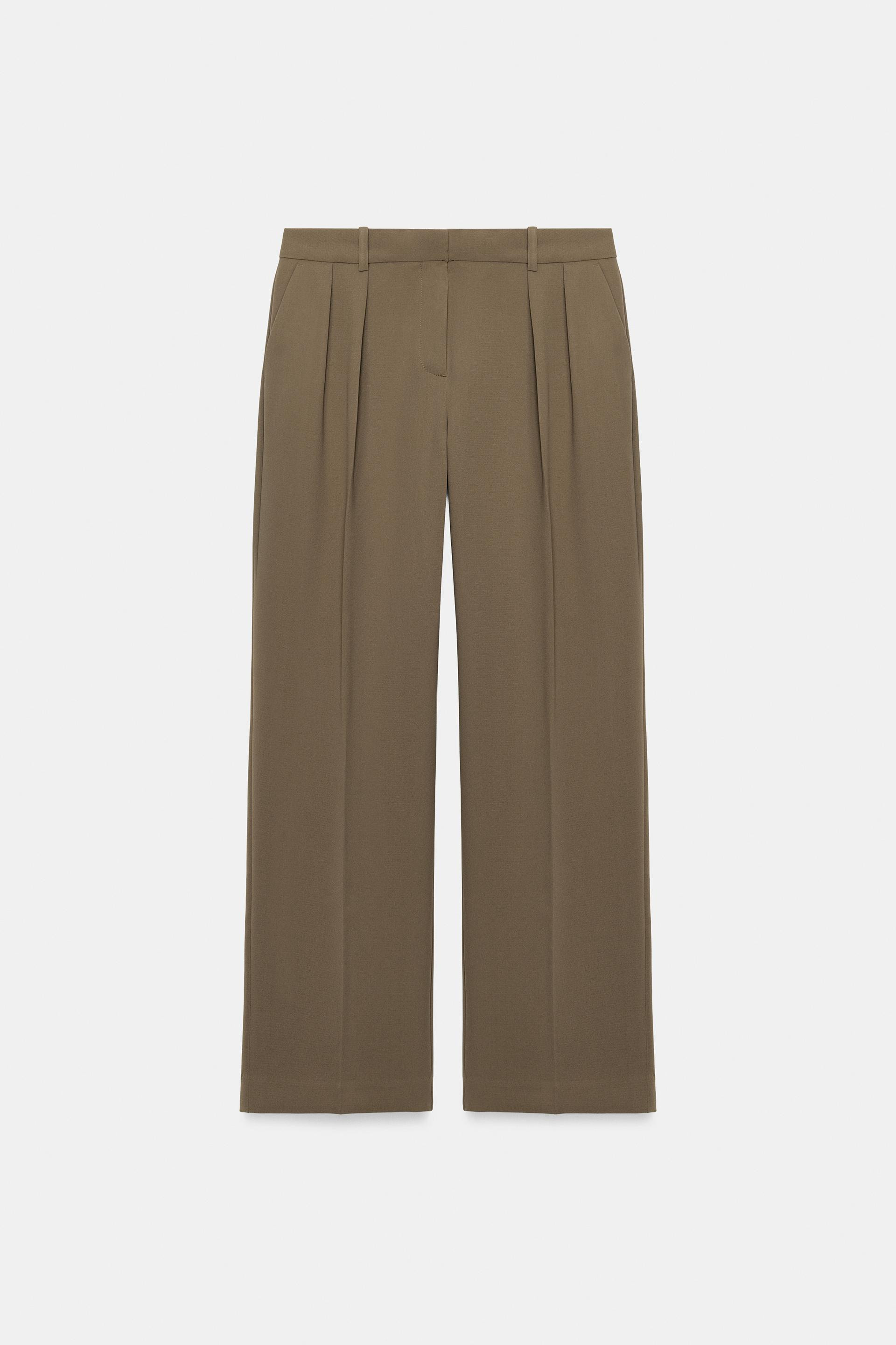 Zara - Straight-Leg Trousers With Pleats - Brown / Taupe - S - Woman | Zara UK