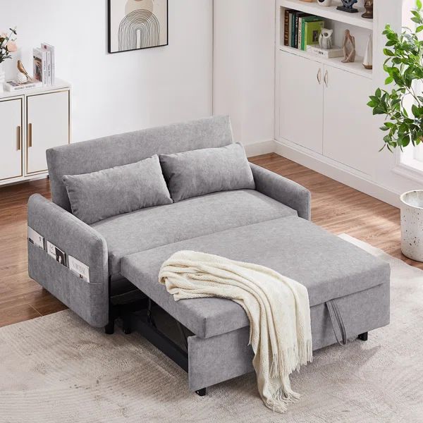 Divyanshi 55" Pull-Out Sofa Bed Loveseat - Adjustable Backrest With Storage Pockets And 2 Soft Pi... | Wayfair North America