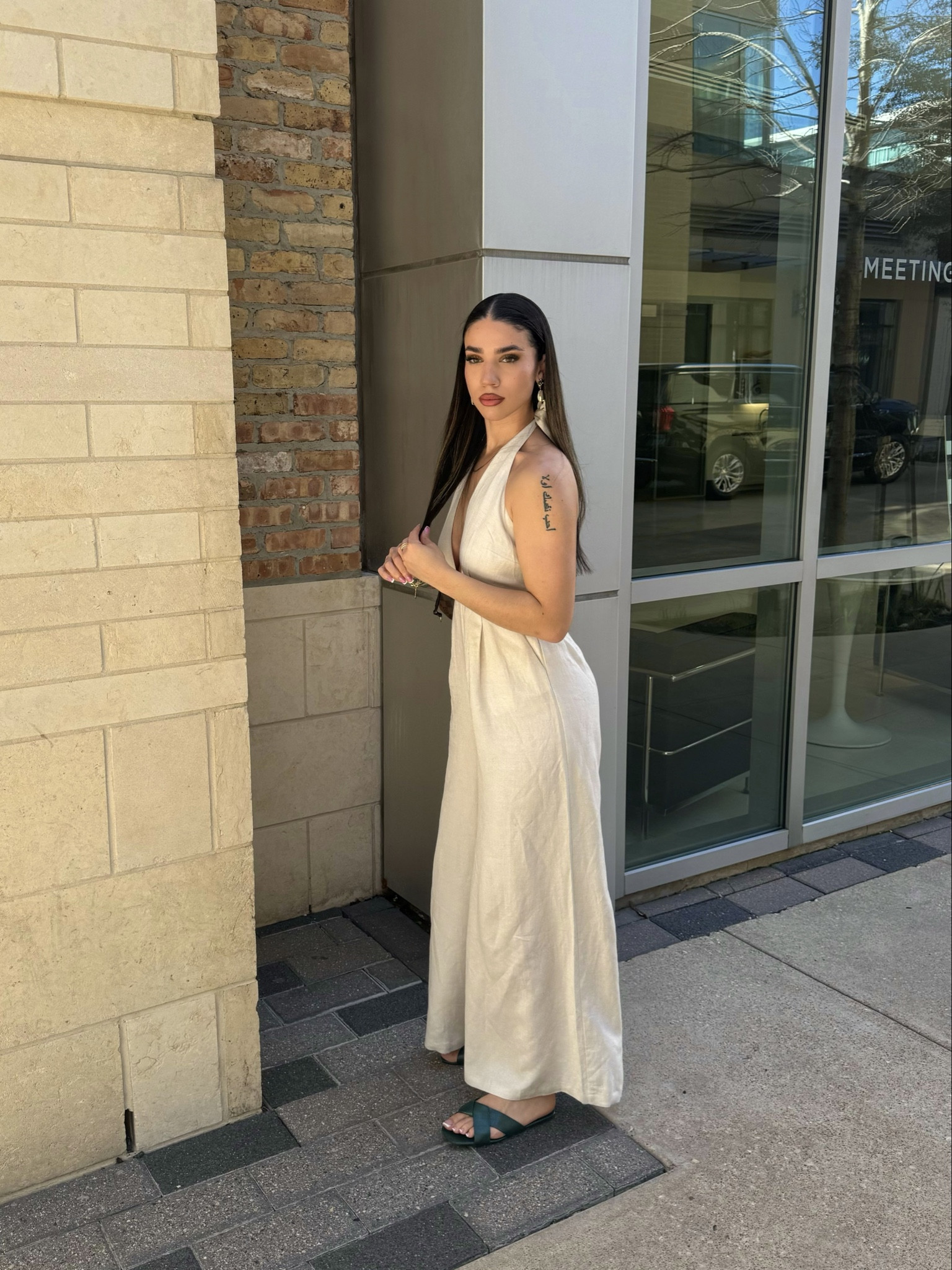 creme linen open back jumpsuit, perfect for spring. in love with this look fr. 

wearing meshki linen halter jumpsuit-natural, size S 

#LTKSpringSale #LTKfindsunder50 #LTKsalealert