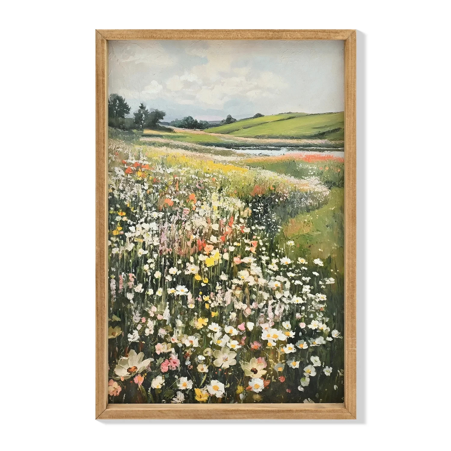 Euroco Vintage Landscape Wall Art,16x24in Framed Canvas Prints Art Classical Wildflower Field Mea... | Walmart (US)