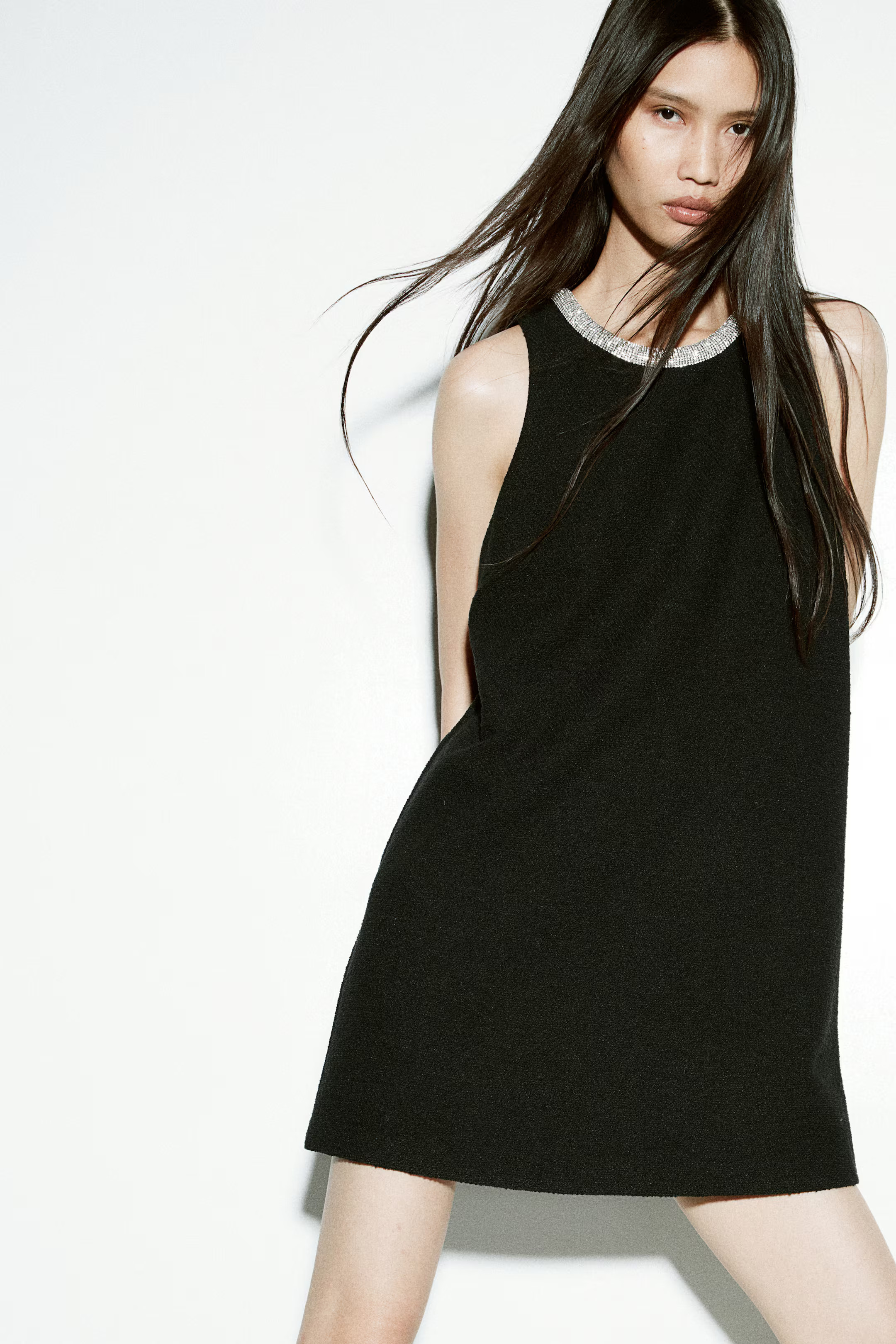 Rhinestone-trim dress - Black - Ladies | H&M GB | H&M (UK, MY, IN, SG, PH, TW, HK)