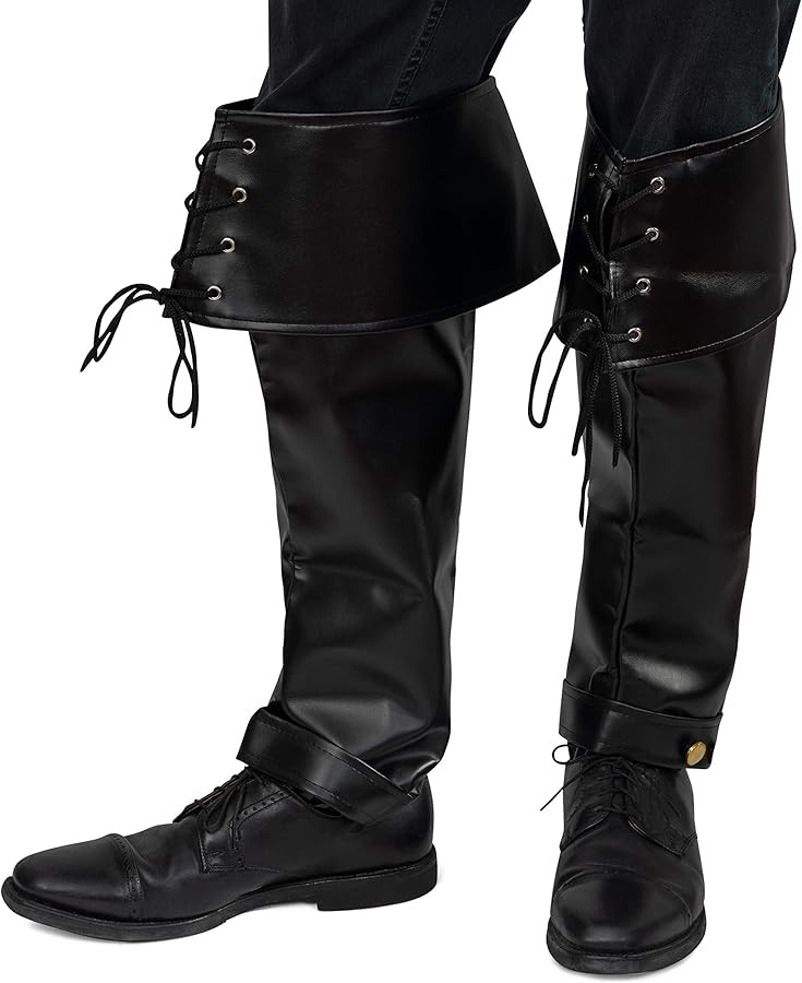 Skeleteen Faux Leather Pirate Boots - Over The Shoe Black Costume Boots Accessories with Cuffs an... | Amazon (US)