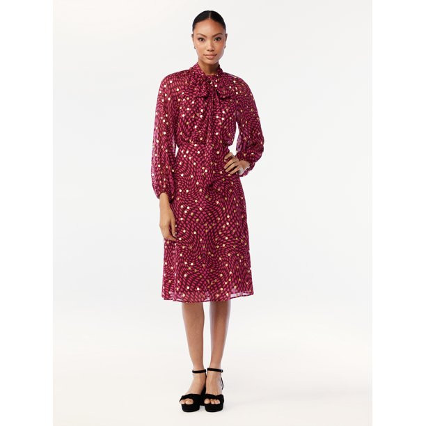 Scoop Women's Midi Dress with Necktie - Walmart.com | Walmart (US)