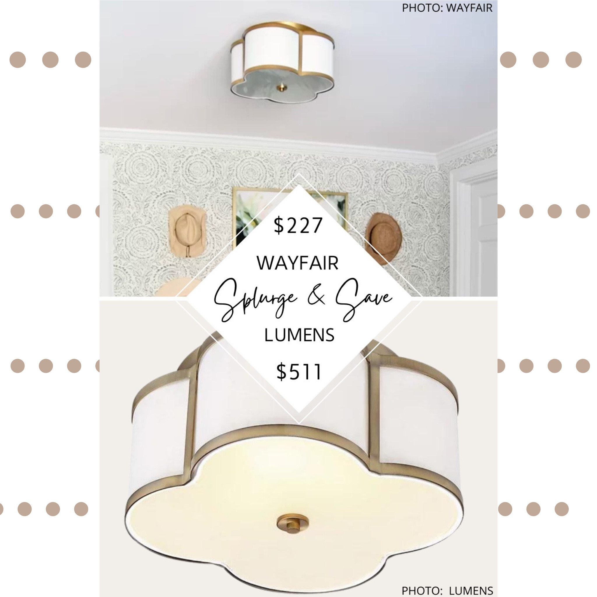 This Lumens light Splurge and Save would be a great bedroom, nursery, or guest bedroom light! It’s a flush mount light, which means it sits right on the ceiling and would go well with coastal, modern traditional, or transitional home decor.  The scalloped shape reminds me of a cloud and the gold hardware is the icing on top.  

#homedecor #lighting #lights #flushmount #semiflushmount #lumens #serenaandlily #coastal #dupe Lumens dupe. Lighting dupes. Affordable lighting. Affordable flush mounts. Bedroom lighting. Flushmount lighting. Semi-flushmount lighting. Bedroom light. Coastal lighting. Modern traditional lighting. Modern transitional lighting. #lookforless #design #sale

#LTKsalealert #LTKhome #LTKSale
