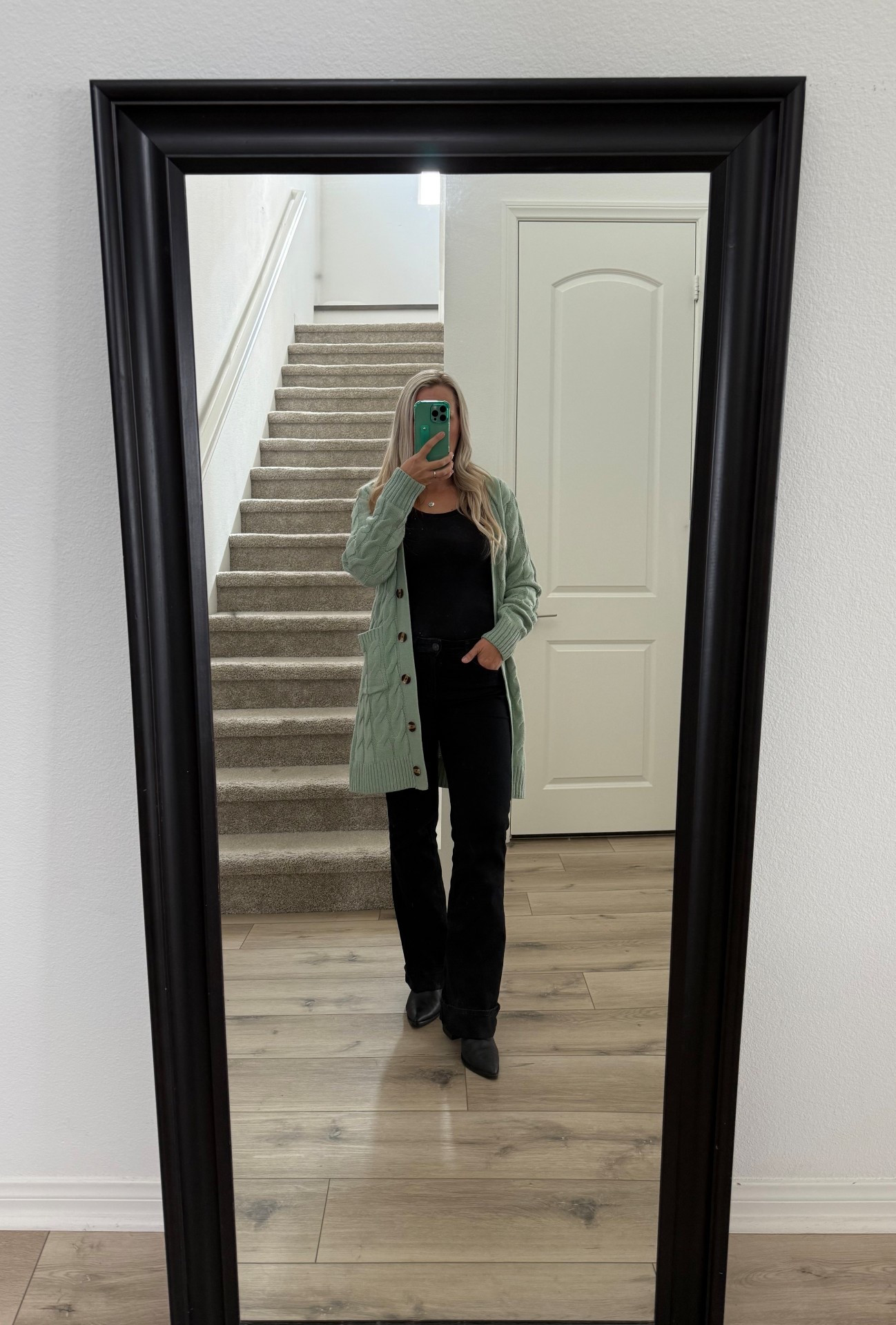 My favorite go-to outfit for the fall/winter! The most comfortable and flattering and stretchy jeans paired with this long cardigan with pockets! This color “bean green” is so beautiful and keeps it flattering shape! Wearing a small in this photo. Jeans come in different lengths from short, regular, and long lengths! 

#LTKPetite #LTKStyleTip #LTKmomlife