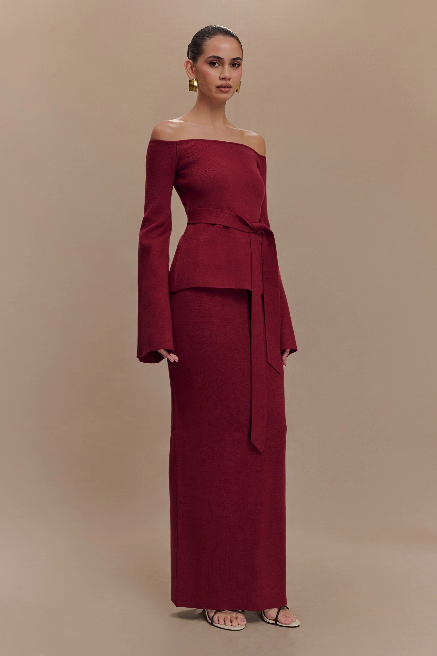 Kyle Off Shoulder Knit Top - Cherry Red | MESHKI US