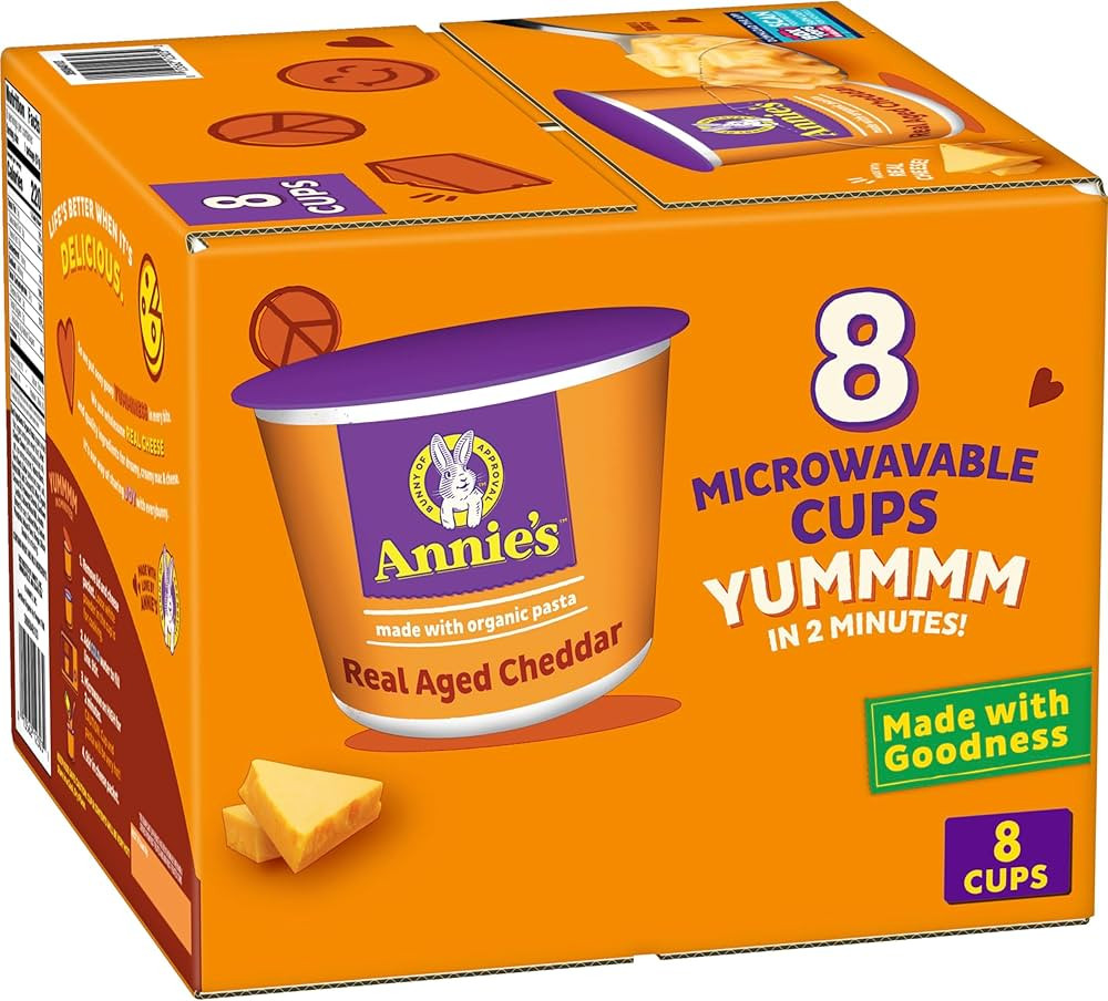 Annie's Real Aged Cheddar Microwave Mac & Cheese with Organic Pasta, 8 Ct, 2.01 OZ Cups | Amazon (US)