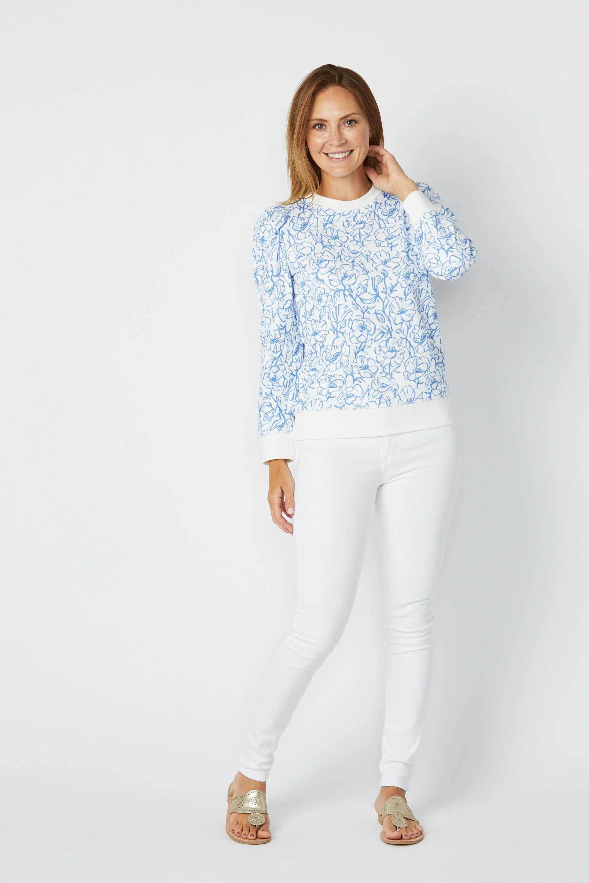 Floral Vine Print Puff Sleeve Sweatshirt | Sail to Sable