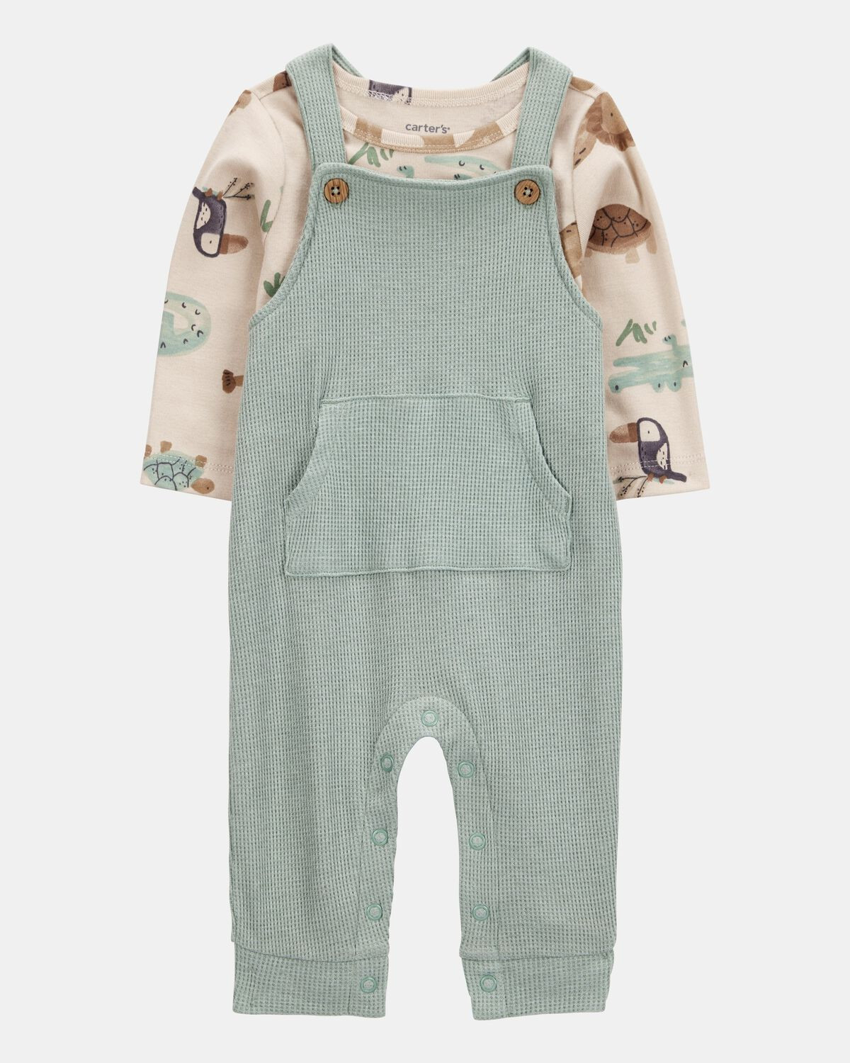 Baby Boy 2-Piece Long-Sleeve Tee & Waffle Knit Coverall Set - Green | Carter's Inc