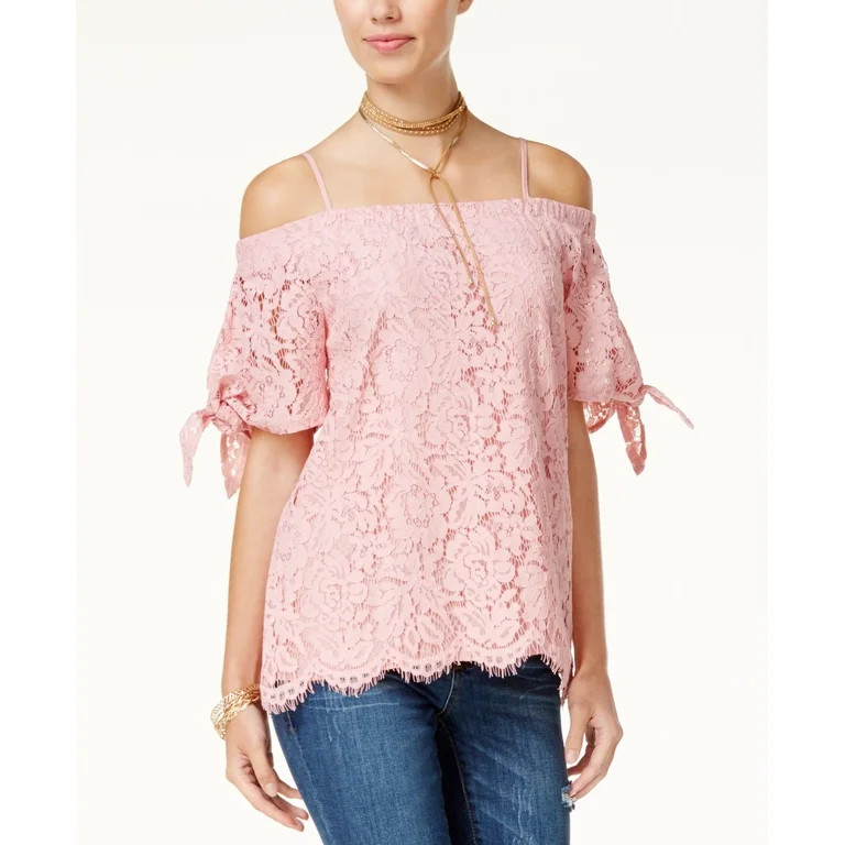 Miss Chievous Juniors' Off-The-Shoulder Lace Top (Bridal Rose, XL) | Walmart (US)