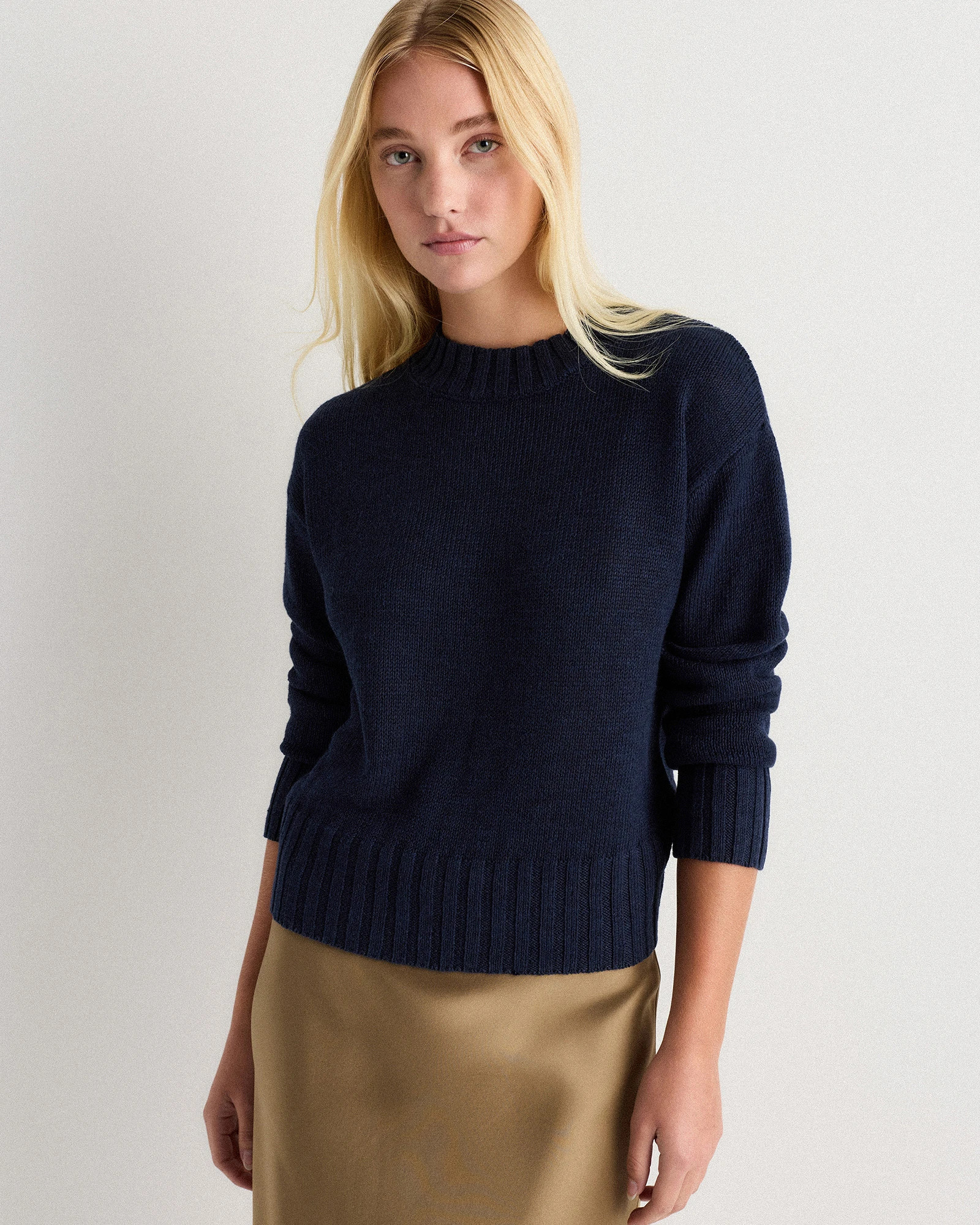 Quince | Women's Cotton Linen Relaxed Crew Sweater in Sandstone Beige, Size XL | Quince