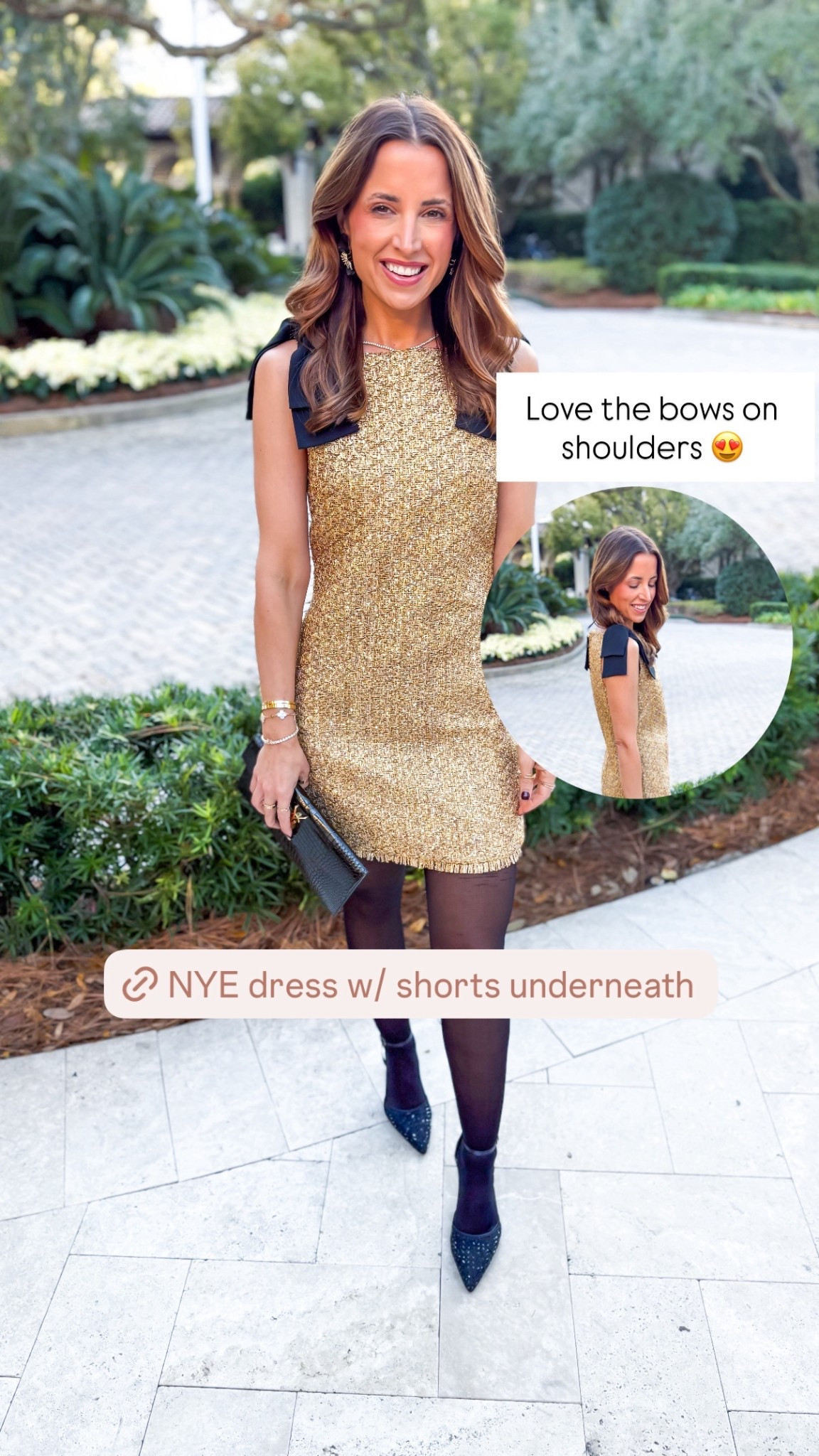 NYE outfit. Sparkly romper dress (has shorts underneath). Size 00. Party outfit. Party dress. Wedding guest dress. Cocktail dress. Dinner date outfit. Amazon sheer tights. Amazon sparkly heels are TTS. YSL envelope clutch is a classic!

#LTKootd #LTKHoliday #LTKWedding