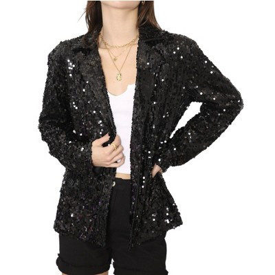 Anna-Kaci Women's Glitter Long Sleeve Open Front Sparkle Party Blazer Jacket- Small, Black | Target
