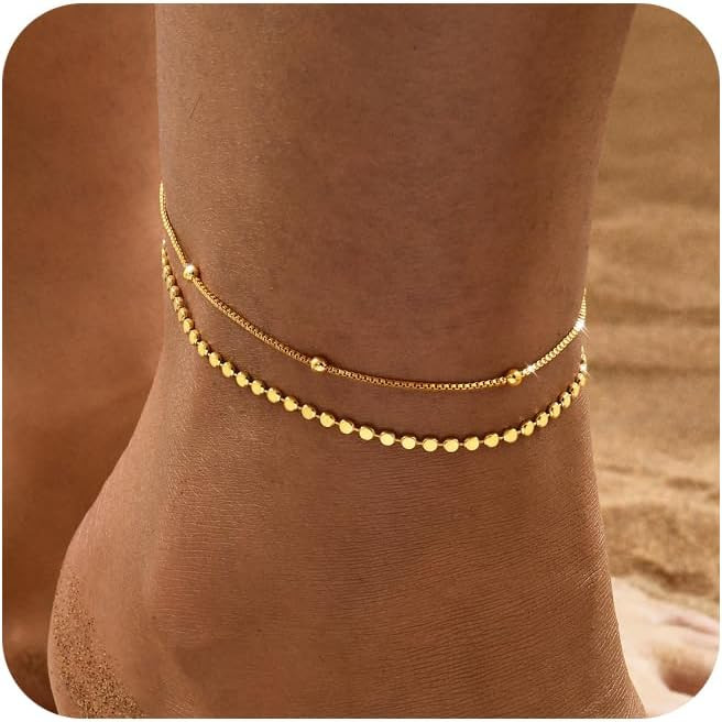 Gold Ankle Bracelets for Women, 14K Waterproof Gold Plated Anklets Set, Layered Gold Ankle Bracel... | Amazon (US)