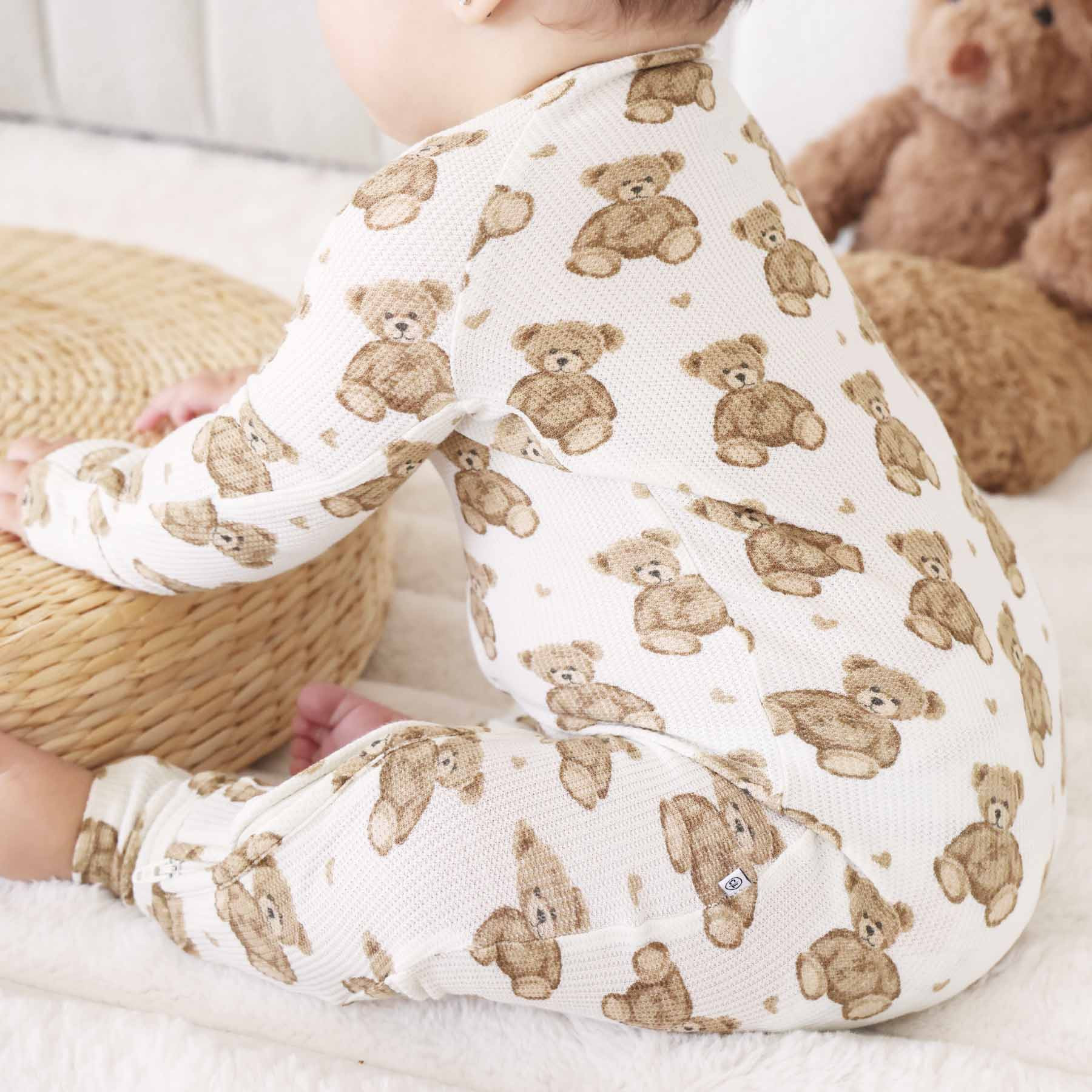Beary Sweet Bamboo Waffle Convertible Zip Romper | Caden Lane
