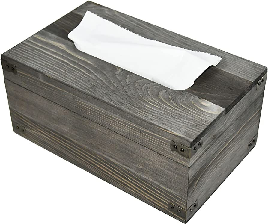 OwlGift Distressed Gray Wood Rectangular Facial Tissue Box Holder with Hinged Lid, Tabletop Napki... | Amazon (US)