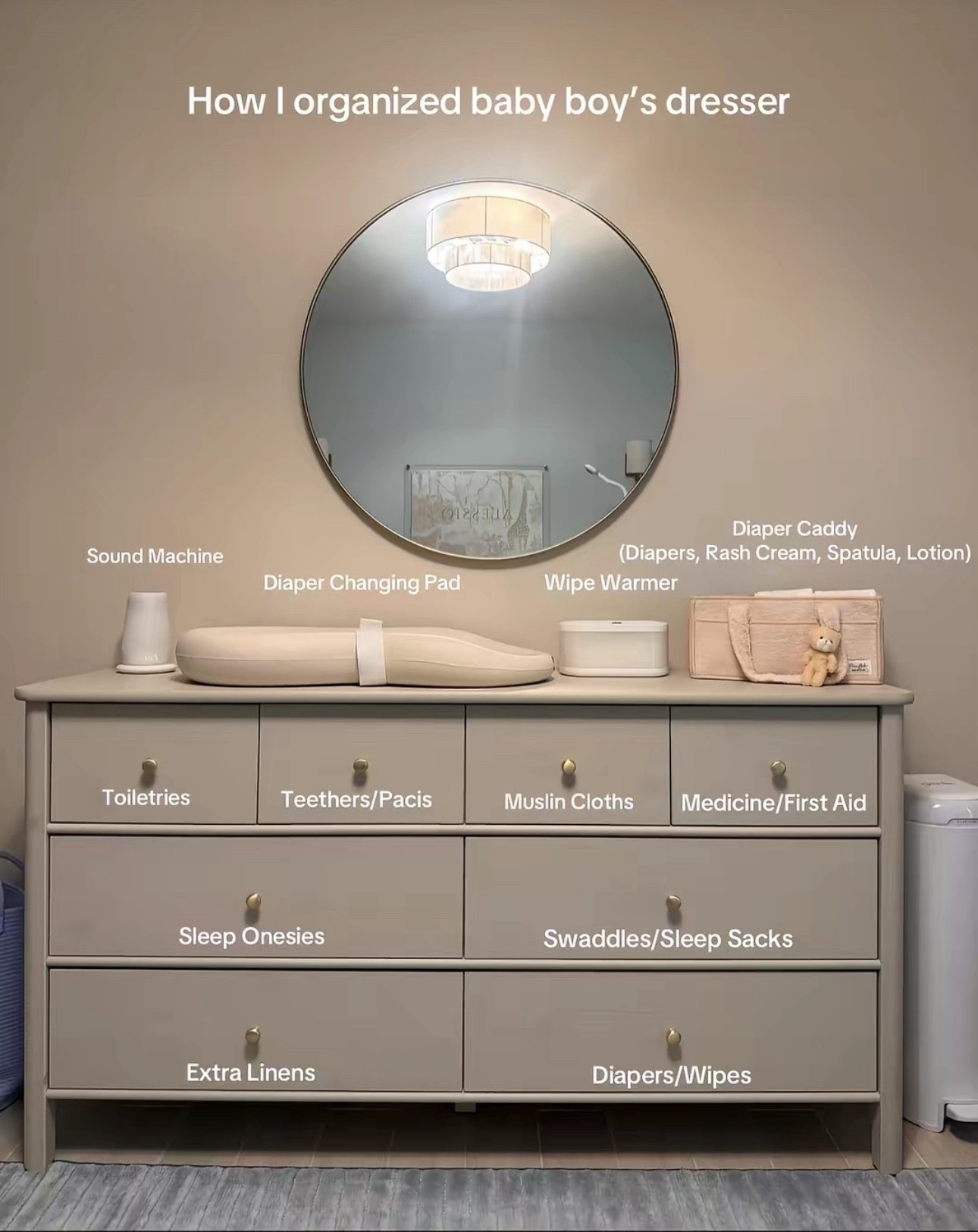 Baby Dresser Organization 
#newbornitems #newbornessentials #babydresser #nurseryfurniture #nursery #nurserydecor #babymusthaves #babychangingtable #amazonbaby #targetbaby #dresserorganization #dresser #wooddresser #ikeadresser #diapergenie

#LTKBaby