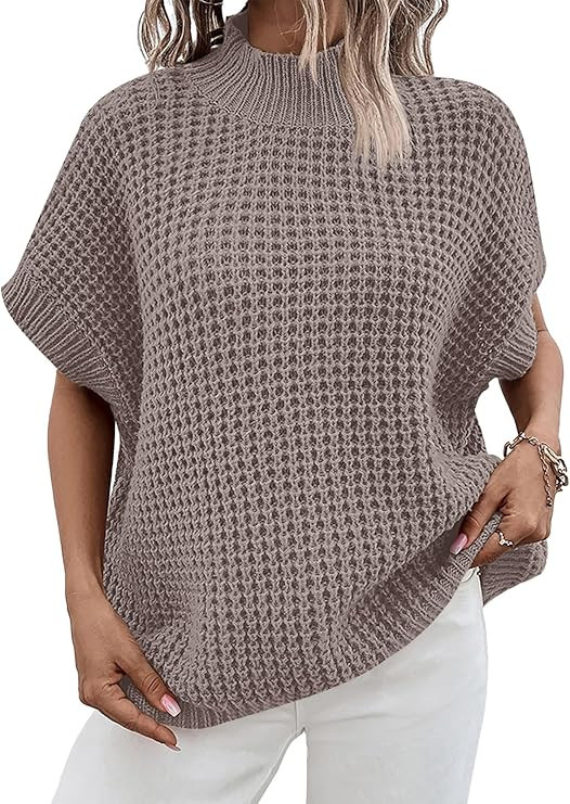 ANRABESS Womens Oversized Short Batwing Sleeve Sweater Mock Neck Casual 2025 Summer Fall Knit Sle... | Amazon (US)