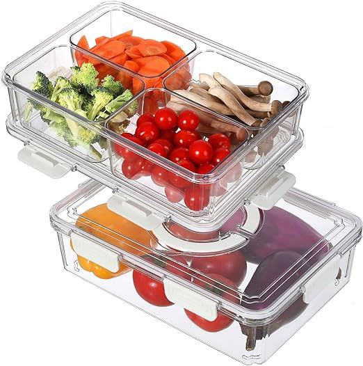 Pomeat 10Pcs Stackable Fridge Organizer Bins Airtight Divided Serving Tray Refrigerator Organizer... | Amazon (US)