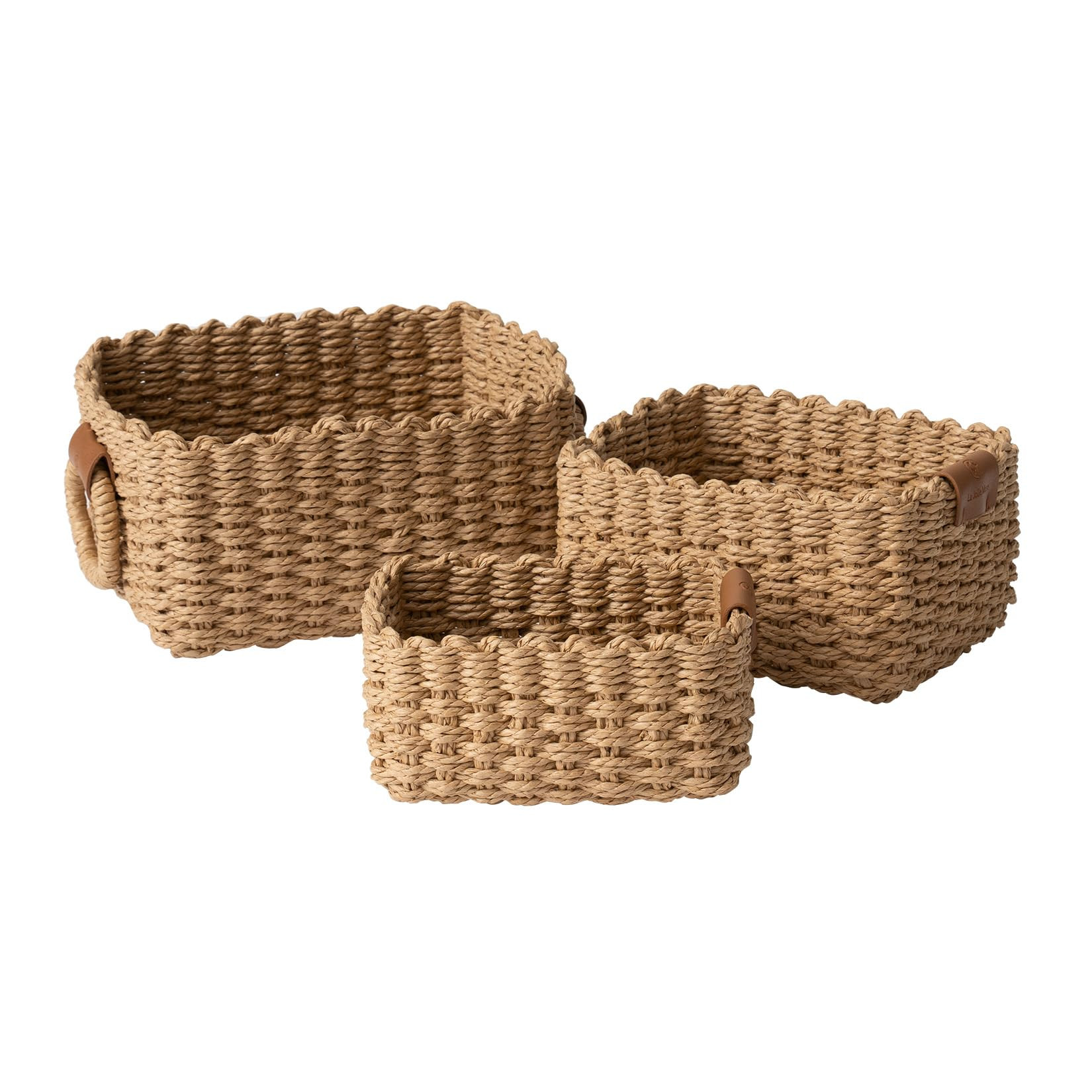 La Jolie Maison Small Sand Wicker Baskets Set of 3, Paper Rope Storage Baskets with Handle, Small... | Amazon (US)