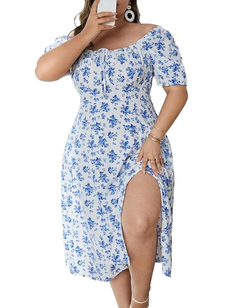 Madison Women's Floral Print Slit Midi Dresses with Side Splits | Amazon (US)