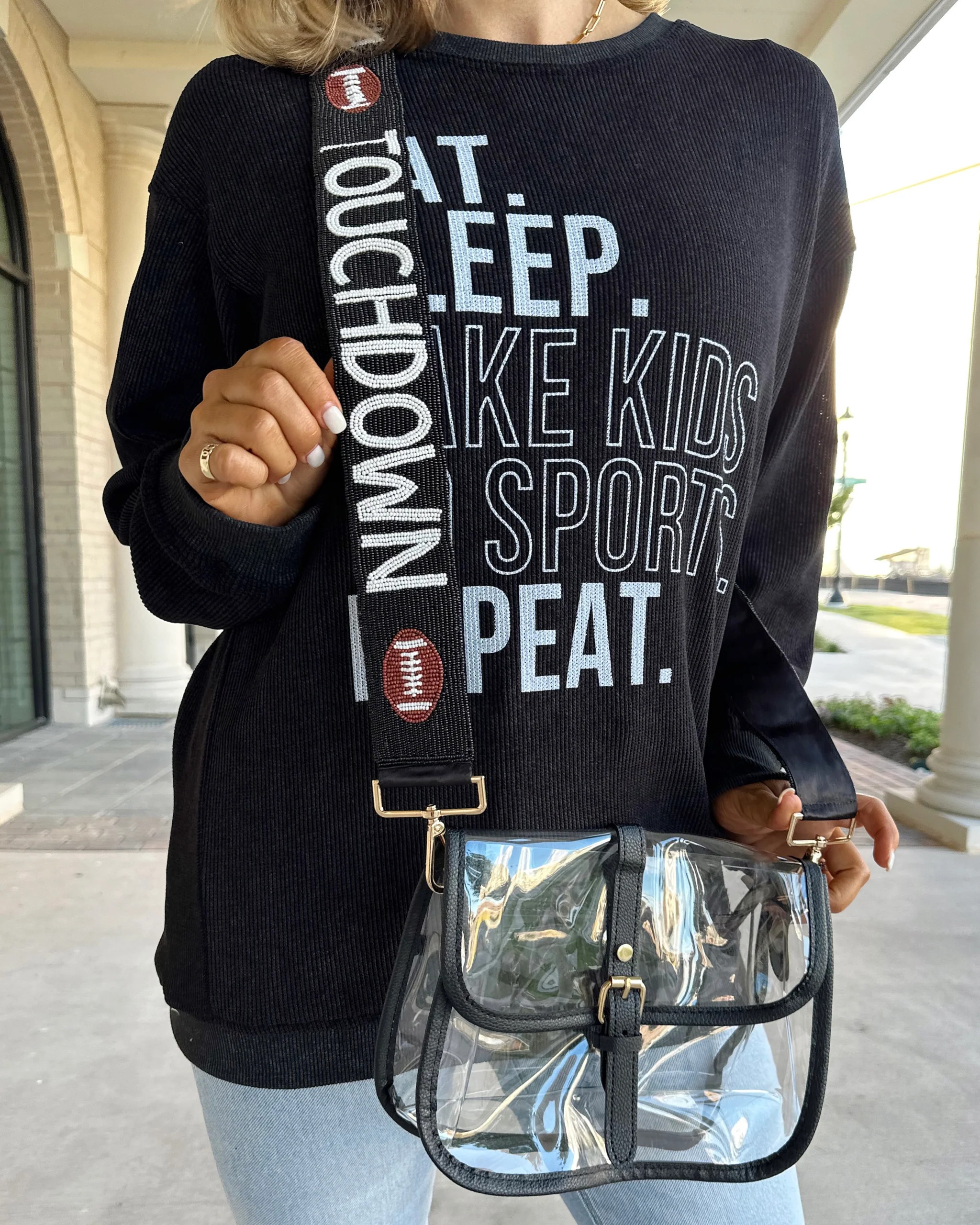 Black Beaded “TOUCHDOWN” Stadium-Approved Purse (Ships Approx. 11/15) | Live Love Gameday®