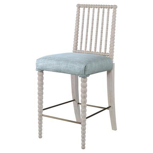 Mr. Brown Beatrix Modern White Bead Glacier Blue Linen Counter Stool | Kathy Kuo Home