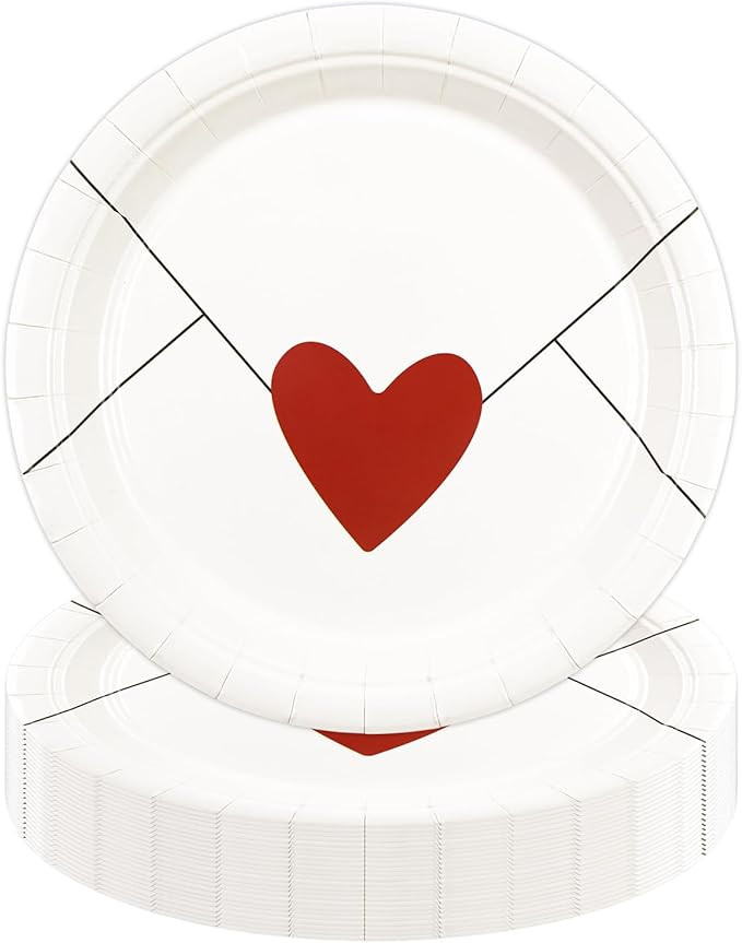 50pcs Valentines Paper Plates Party Decorations, 7inch Disposable Happy Valentines Day Paper Dess... | Amazon (US)