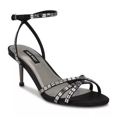 Nine West Women's Amseta Embellished Heeled Dress Sandals, Black, 8M | Belk