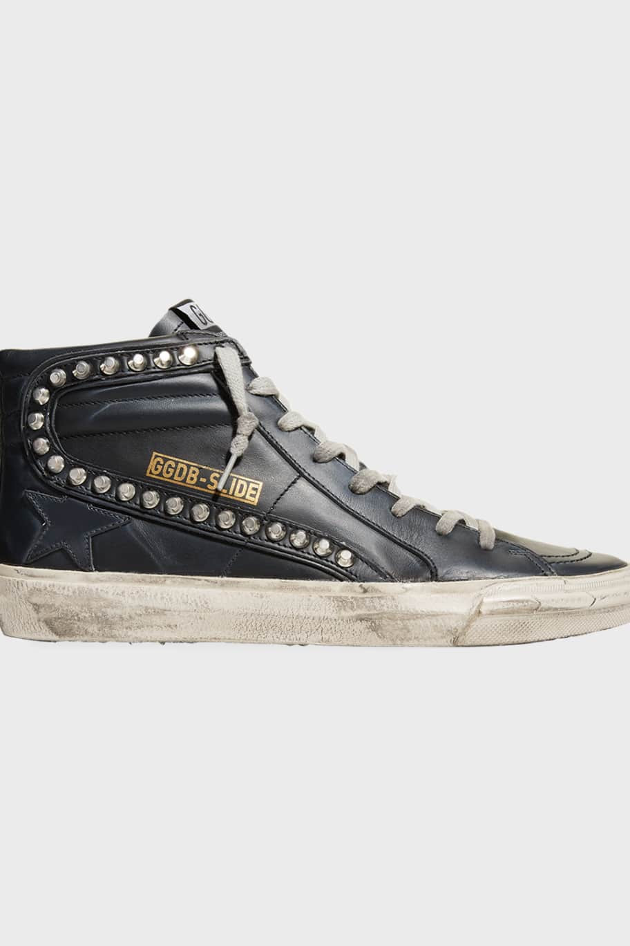 Golden Goose Slide Mid-Top Leather Stud Sneakers | Neiman Marcus