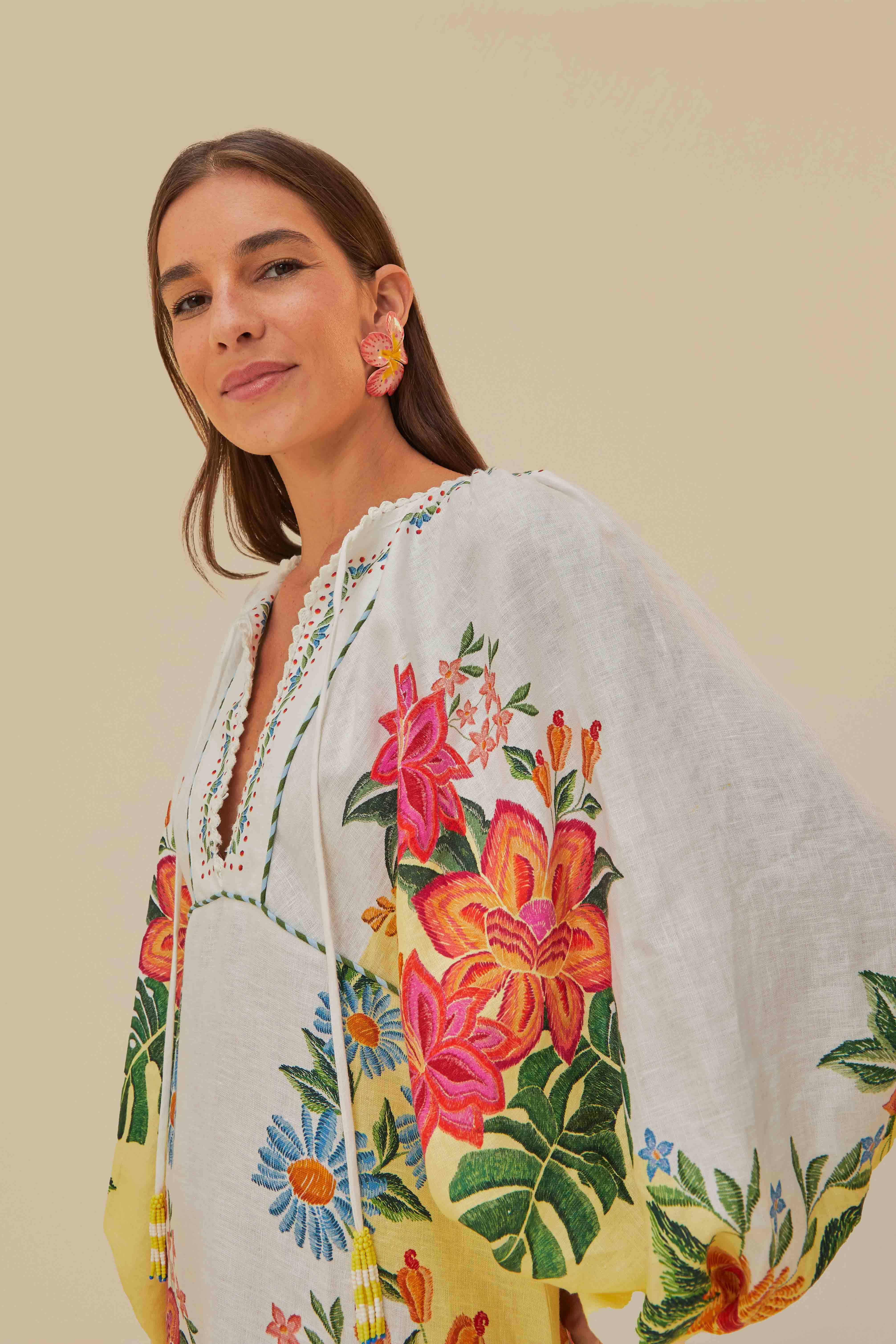 Off-White Bloom Garden Maxi Dress | FarmRio
