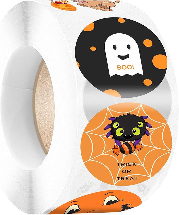 Halloween Round Stickers Gift, Kids Adult Character Seal Labels Roll 500pcs 1.5inch Big Pumpkin W... | Amazon (US)