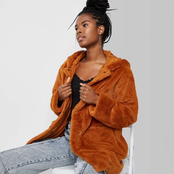 Women's Faux Fur Hooded Coat - Wild Fable™ | Target