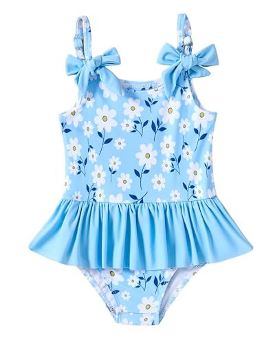 Toddler Swimsuit Girl Bathing Suit 18-24 Months Girls One Piece Swimsuits Shoulder Strap Floral Ruffle Cute Bikinis Beach Swimwear Blue | Amazon (US)