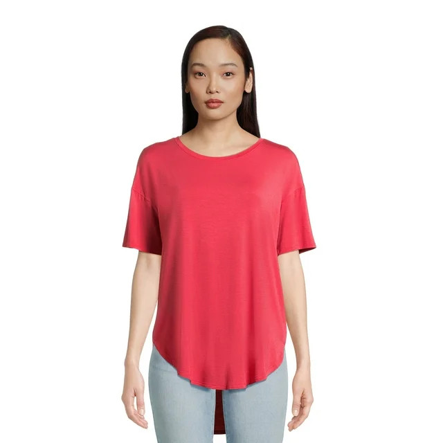 Time and Tru Women's Crewneck Solid & Tie-Dye Tunic Tee with Short Sleeves, Sizes S-3XL - Walmart... | Walmart (US)