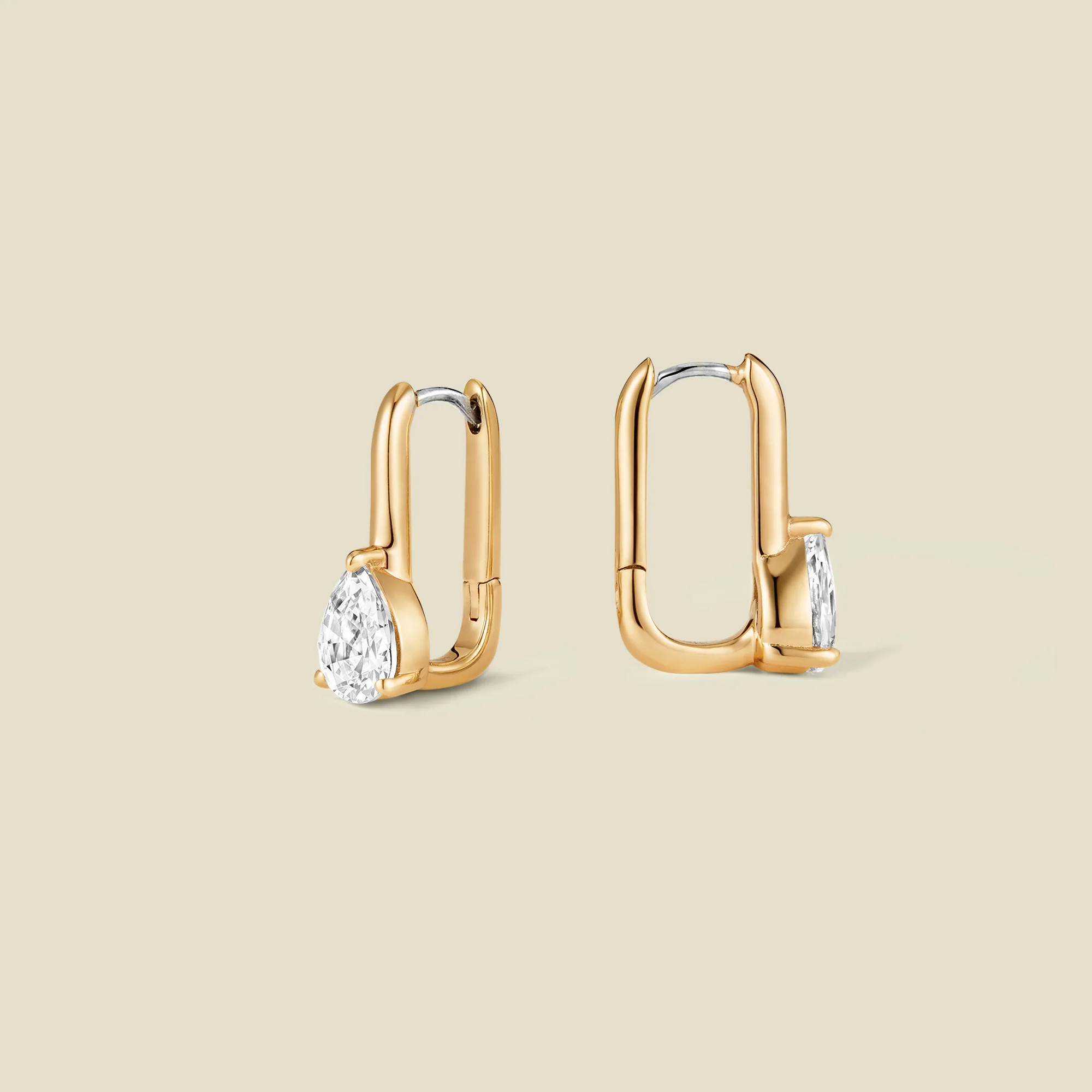Ember Pear Drop Hoop Earring: Gold CZ Drop Hoops | Made By Mary